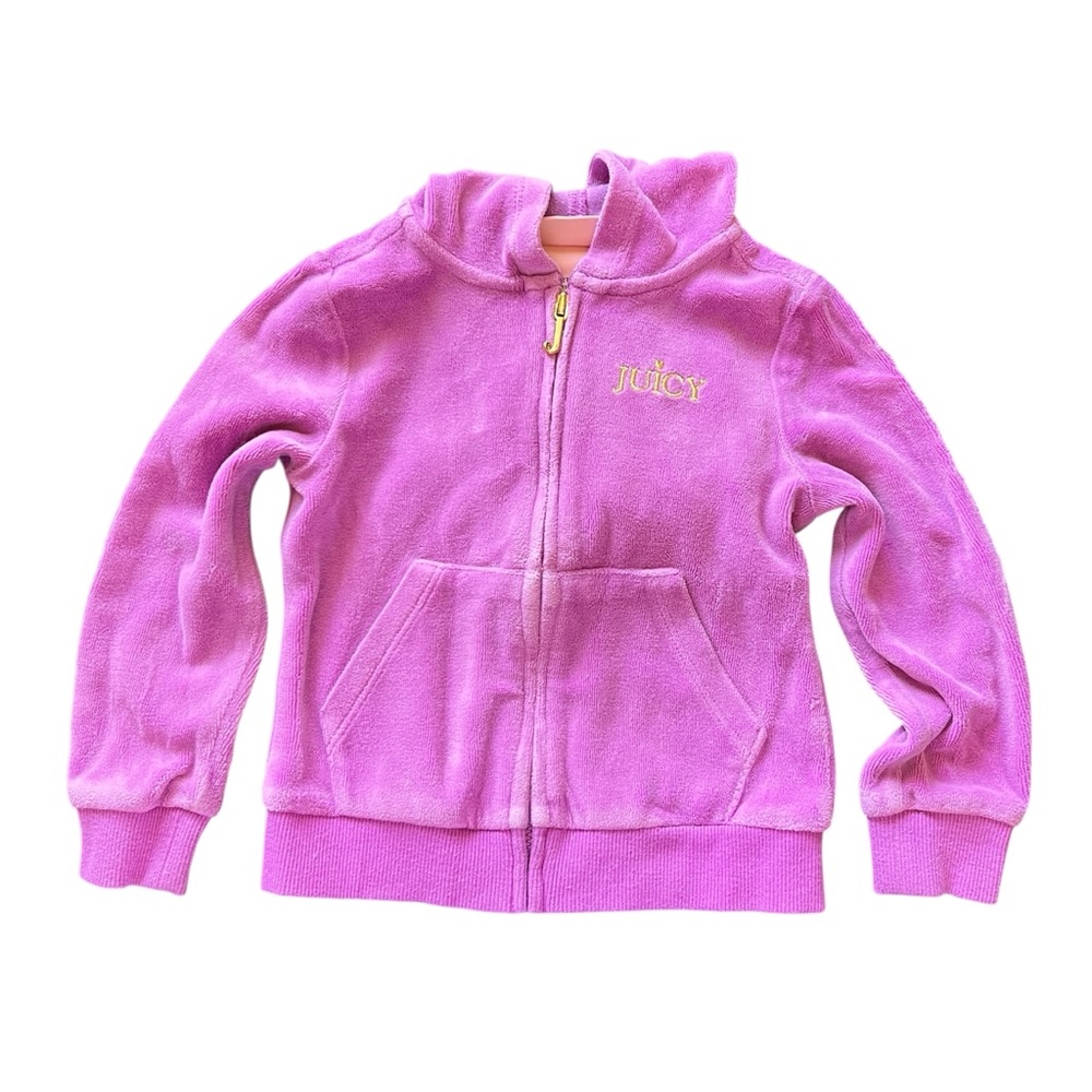 Juicy Couture Purple Velour Stripe Sleeve Hoodie Sweatshirt Girls Size 2T Track